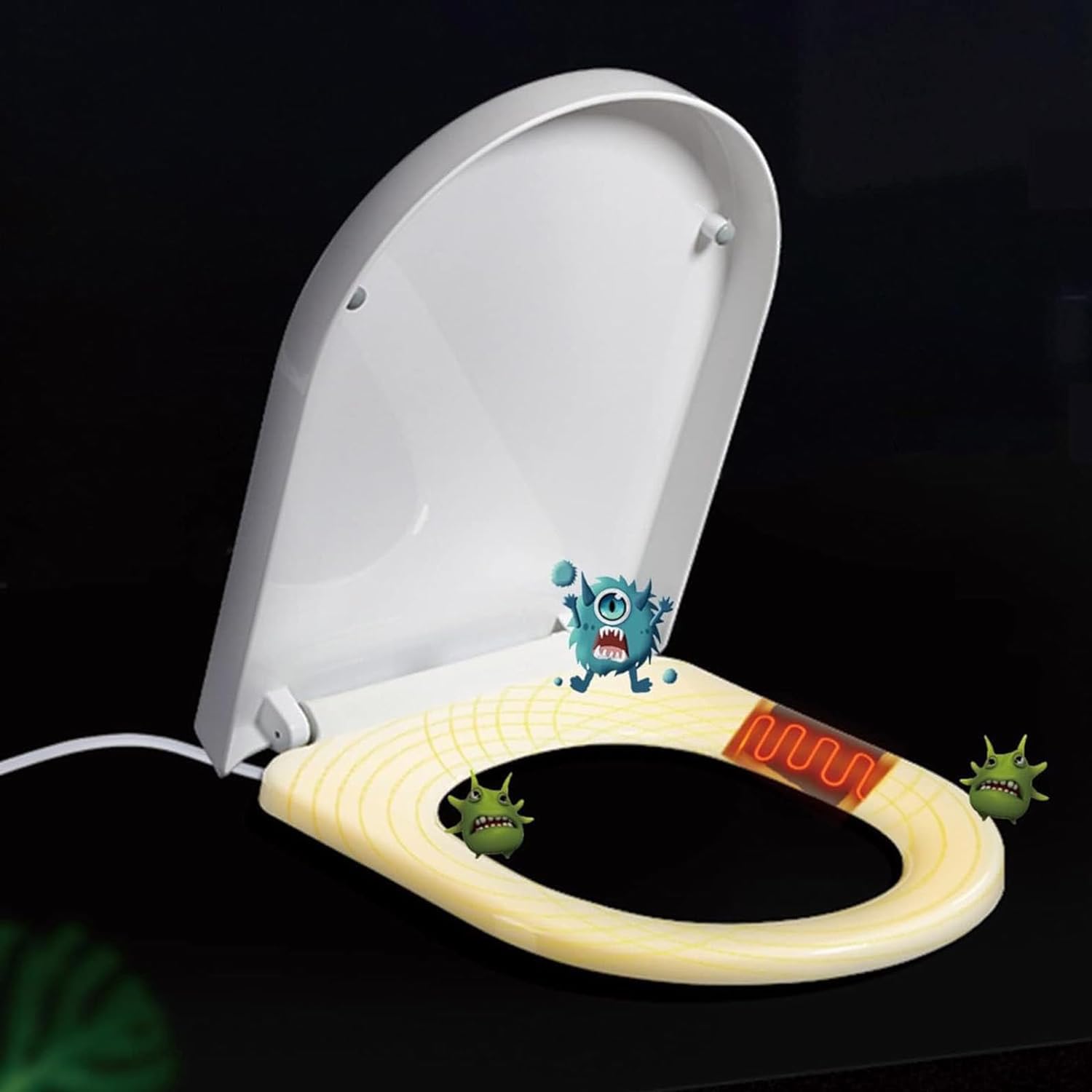 D-vormige verwarmde toiletbril Soft Close met snelsluiting, instelbare