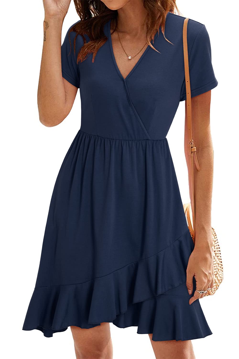 ULTRANICE Vestido de Verano para Mujer con Cuello en V y diseño Floral Ajustable con Volantes de Espagueti