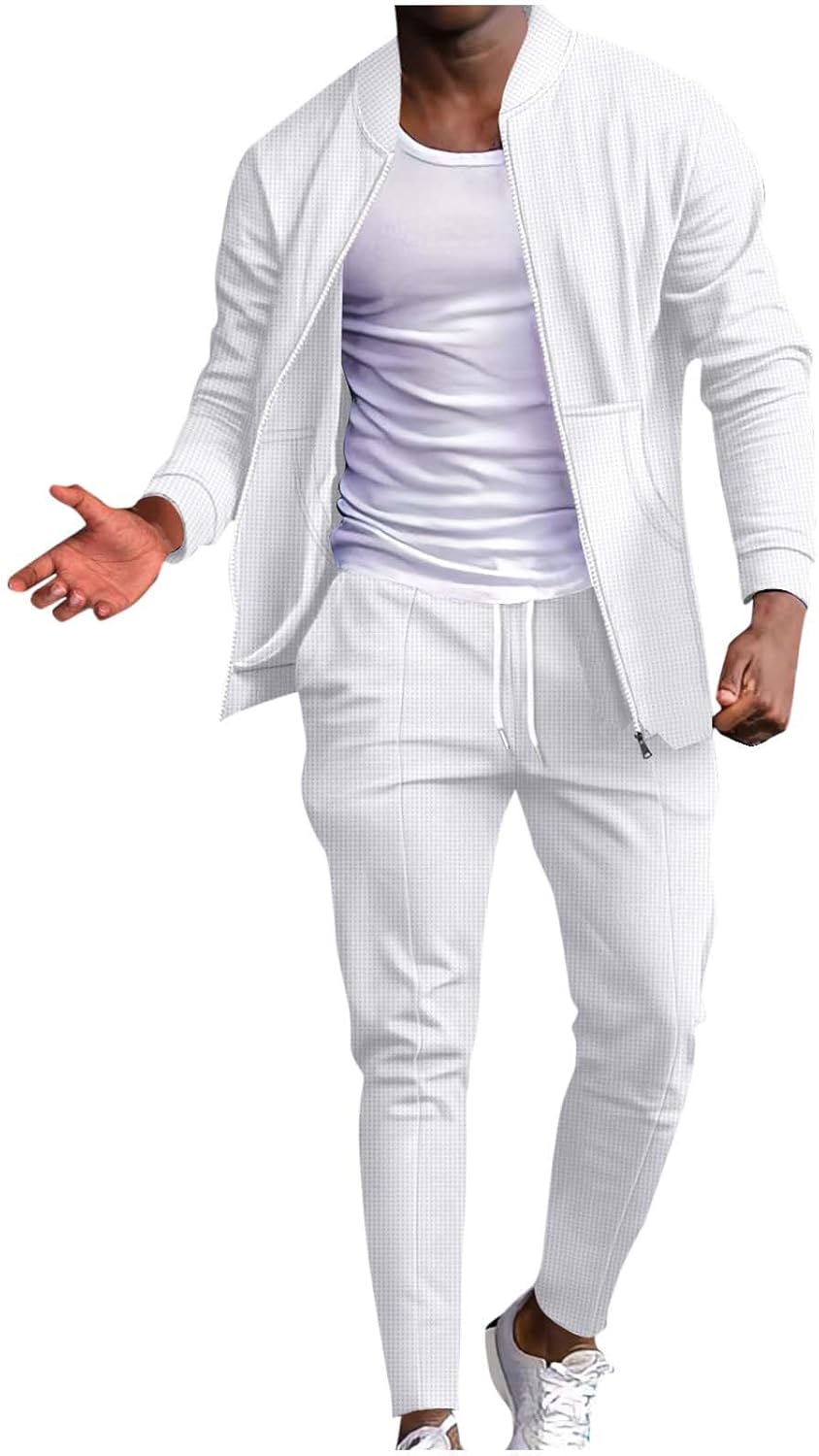Cambkatl Men's WaffleTracksuits, Full Zip Stand Collar Long Sleeve Jackets Fashion 2025 Spring Jogging Sweatsuit Sets