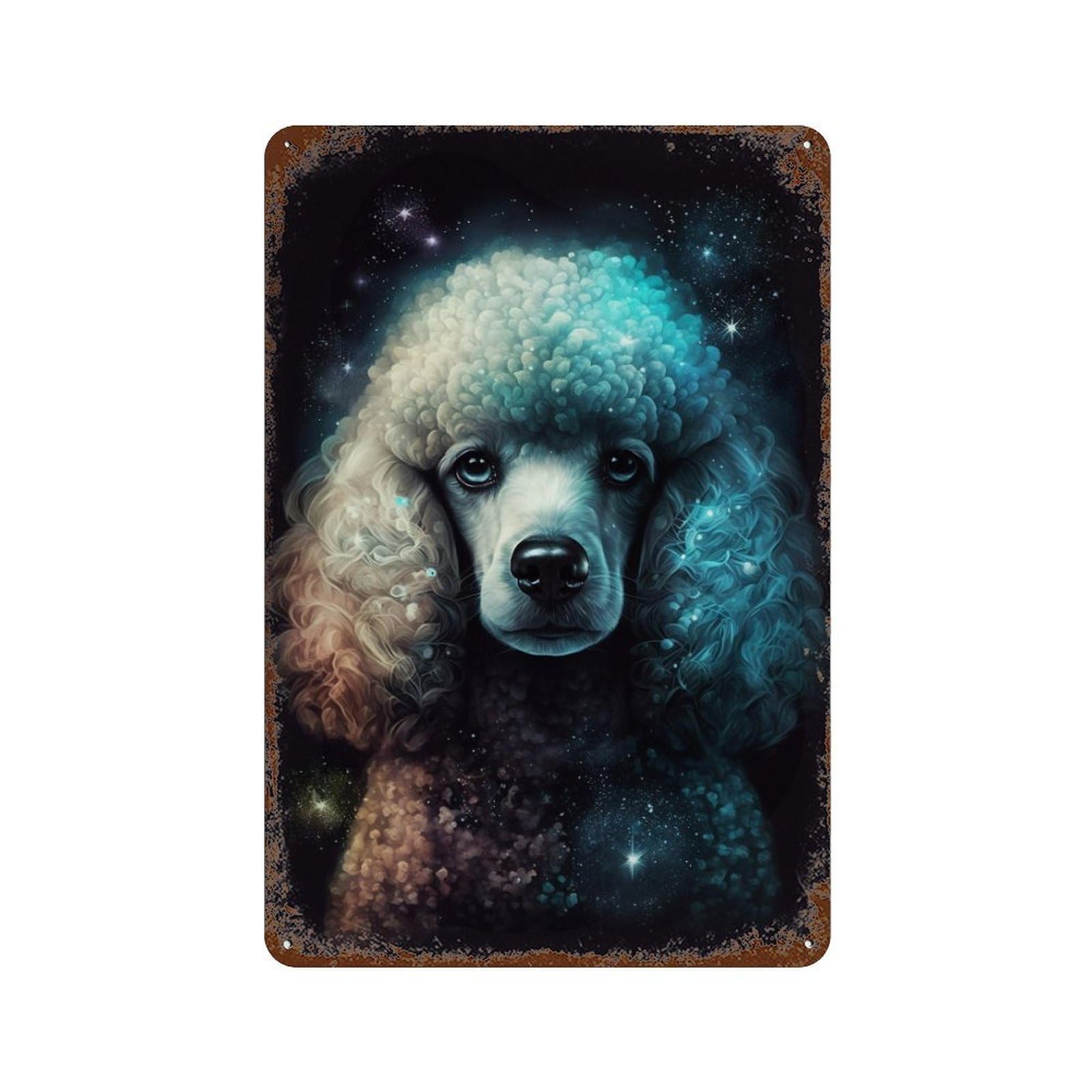 Vintage Metal Tin Sign Galactic Poodle Portrait 11.8"x7.9", Classic Wall Plaque for Farmhouse, Kitchen And Entryway Decor
