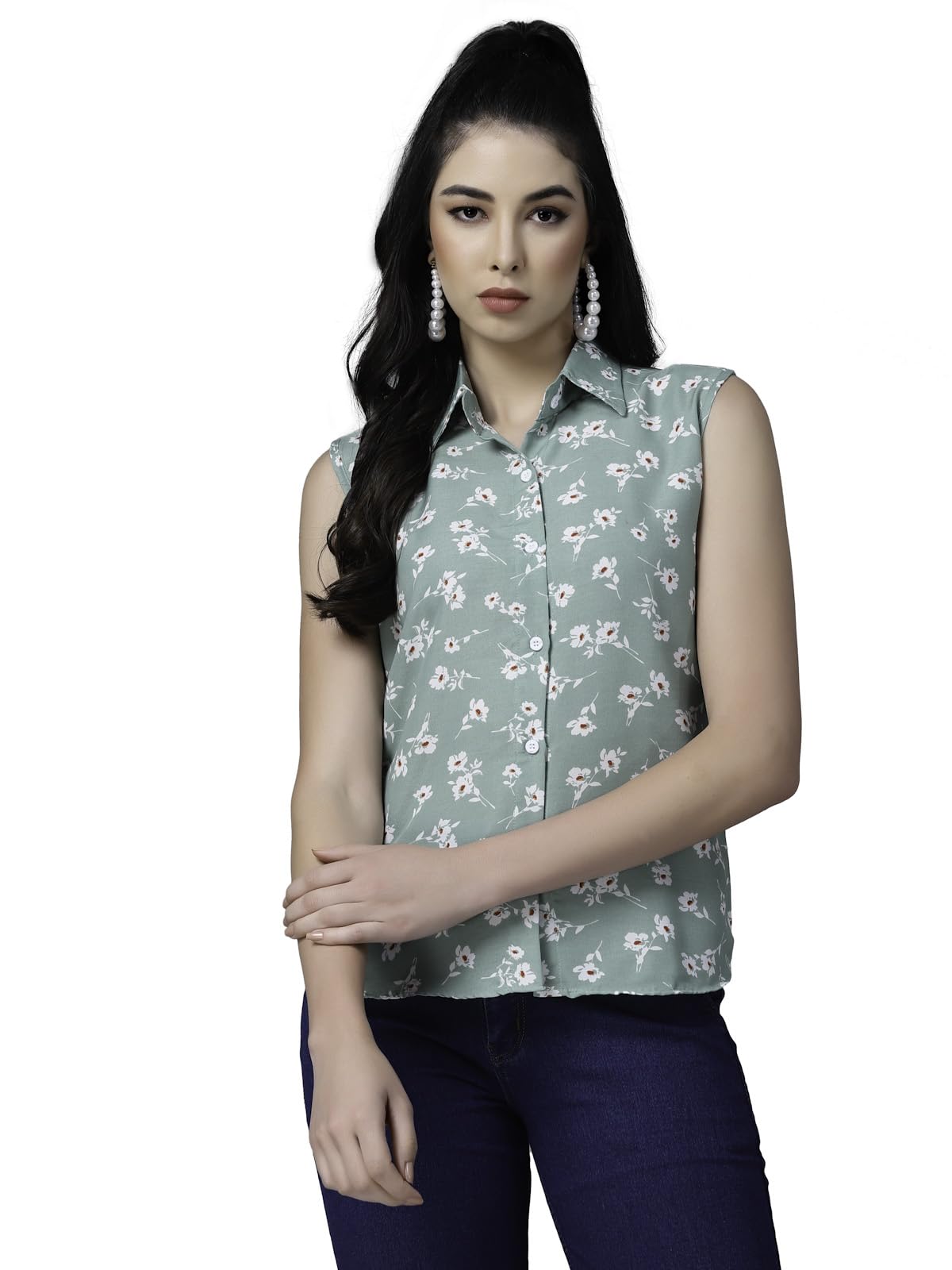 Women's Cotton Floral Regular Fit Button Down Shirt