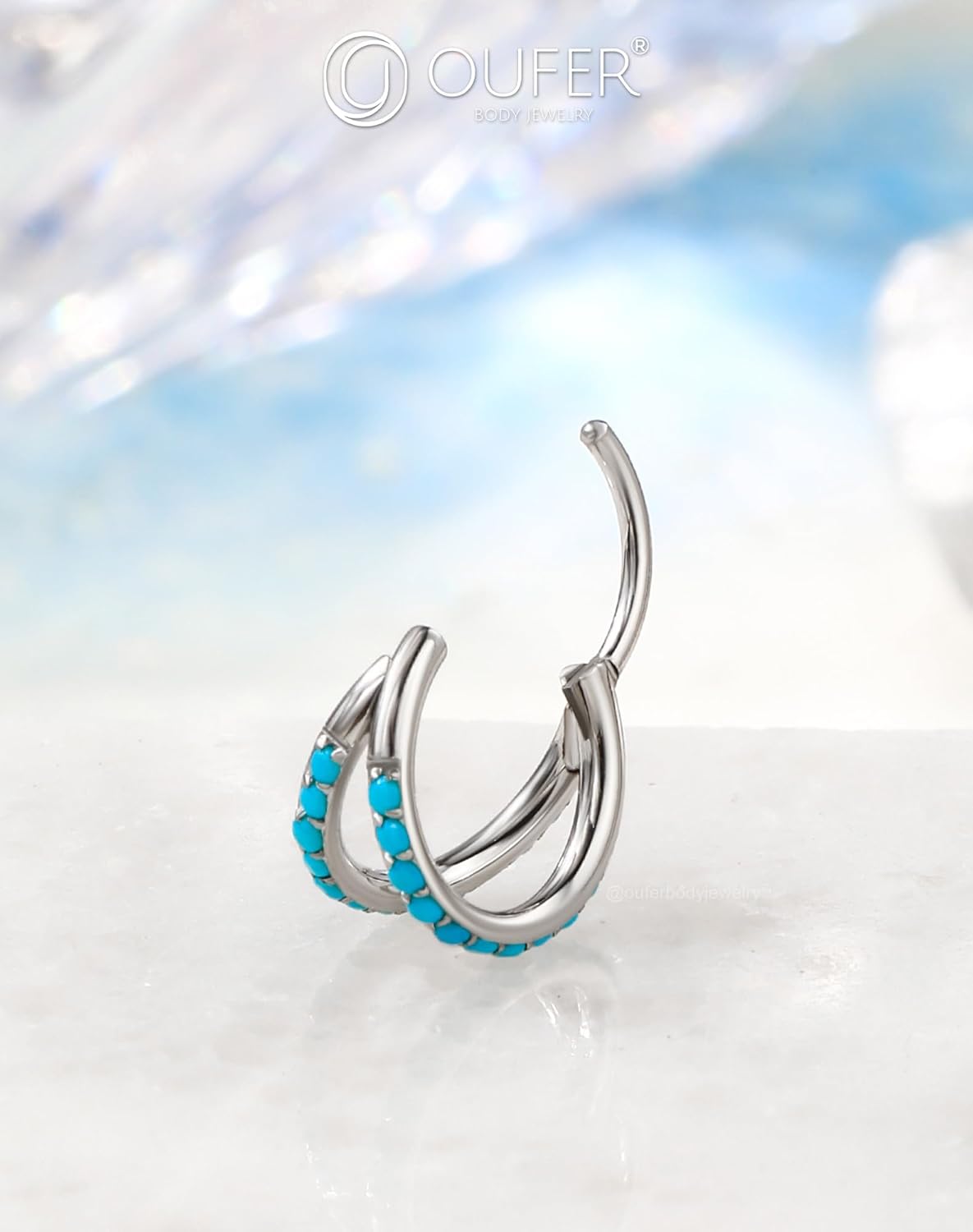 OUFER Turquoise Nose Rings for Women, 316L Surgical Steel 20G Double Hoop Nose Piercing Jewelry, Hinged Segment Septum Lip Eyebrow Rings Cartilage Conch Rook Helix Tragus Daith Earrings-6/7/8MM - Image 5