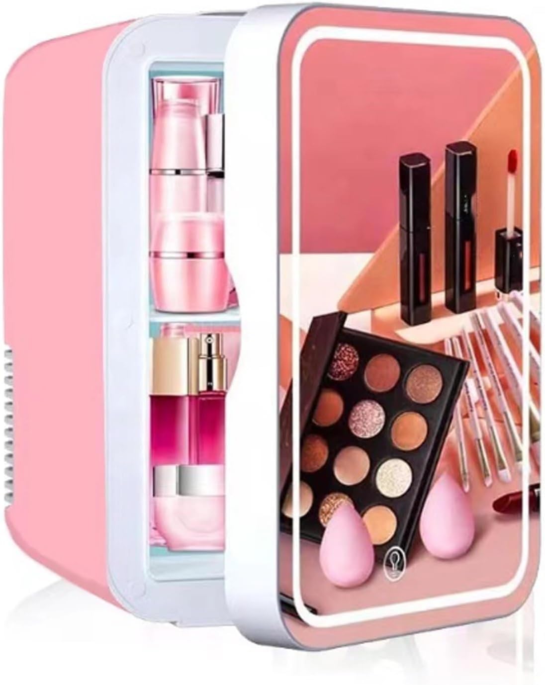Portable Skincare Fridge with LED Mirror AC/DC Portable Thermoelectric Cooler and Warmer for Skincare 8L Compact Mini Refrigerator for Bedroom, Car, Office, Desk (Color : Pink)
