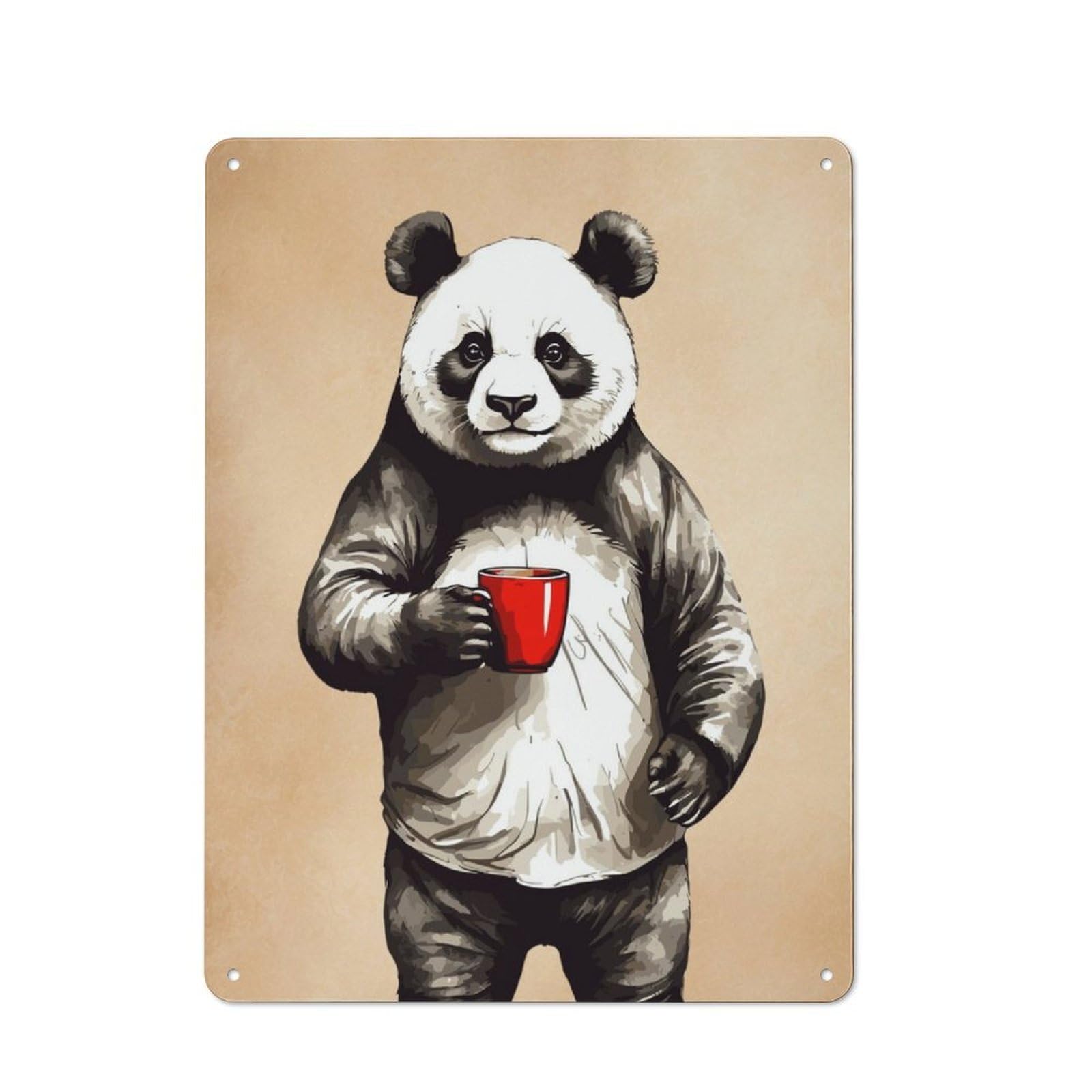 Garden Style Panda Animals Coffee Tin Sign 40x30cm, Porch Wall Decor for Patio Bar, Workshop, Shed Or Kitchen