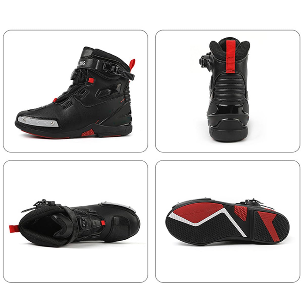SDEQA Stivali da Moto Uomo Donna Scarpe Moto Impermeabili | Stivali Racing Motocross Protezioni Rinforzate Suola Antiscivolo, Impugnatura del Cambio Per Tutti I Tipi Di Guida