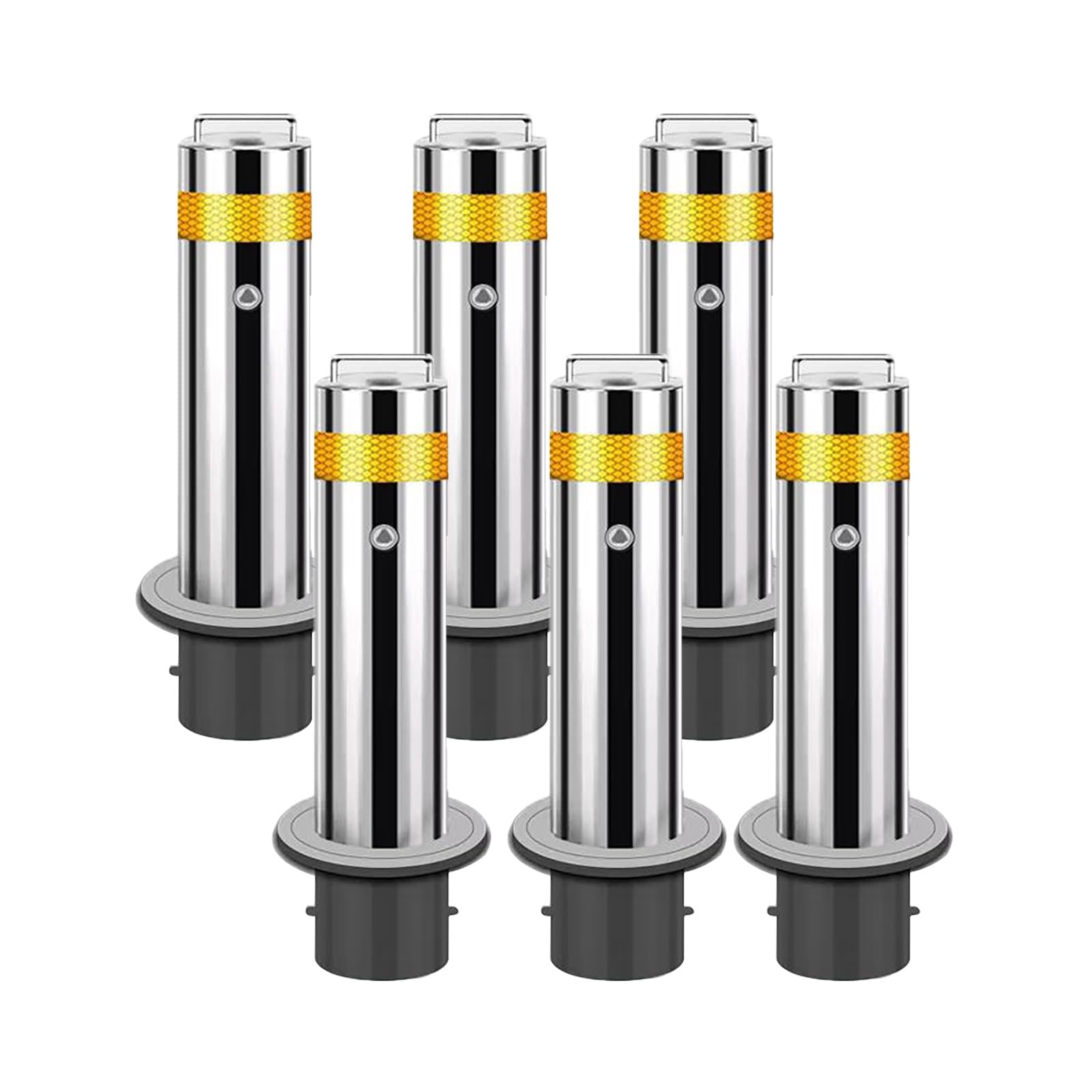 Aioneer Reflective Yellow Stainless Steel Bollards - Removable Traffic & Parking Control Posts With Embedment Sleeve For High Visibility & Enhanced Security Solutions