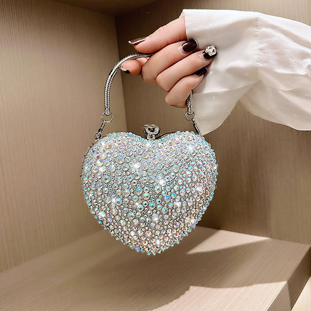 Naimo Damen Herz Clutch Strass Handtasche Glitzer Mini Tasche Abendtasche für Party Hochzeit Cocktail