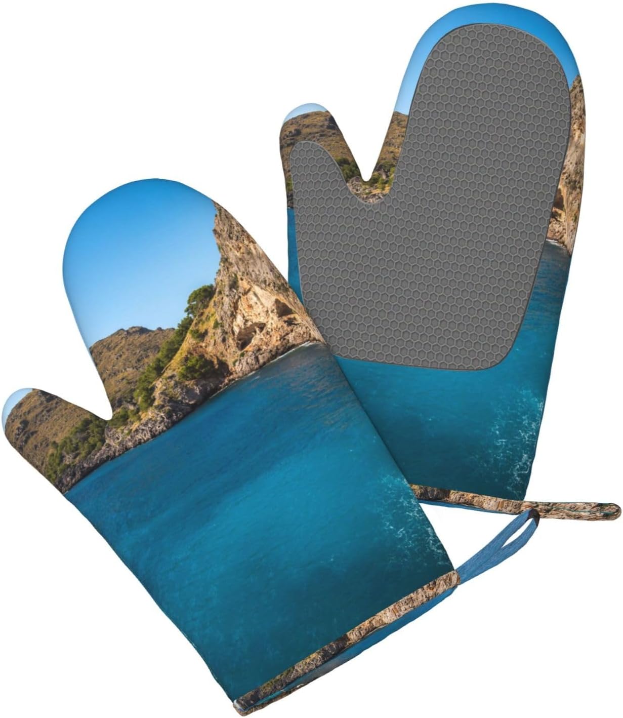 Arch in Mallorca Spain Oven Mitts and Pot Holders Set of 4 Heat Resistant Kitchen Gloves with Silicone Palm Hot Pads for Baking Cooking Grilling BBQ