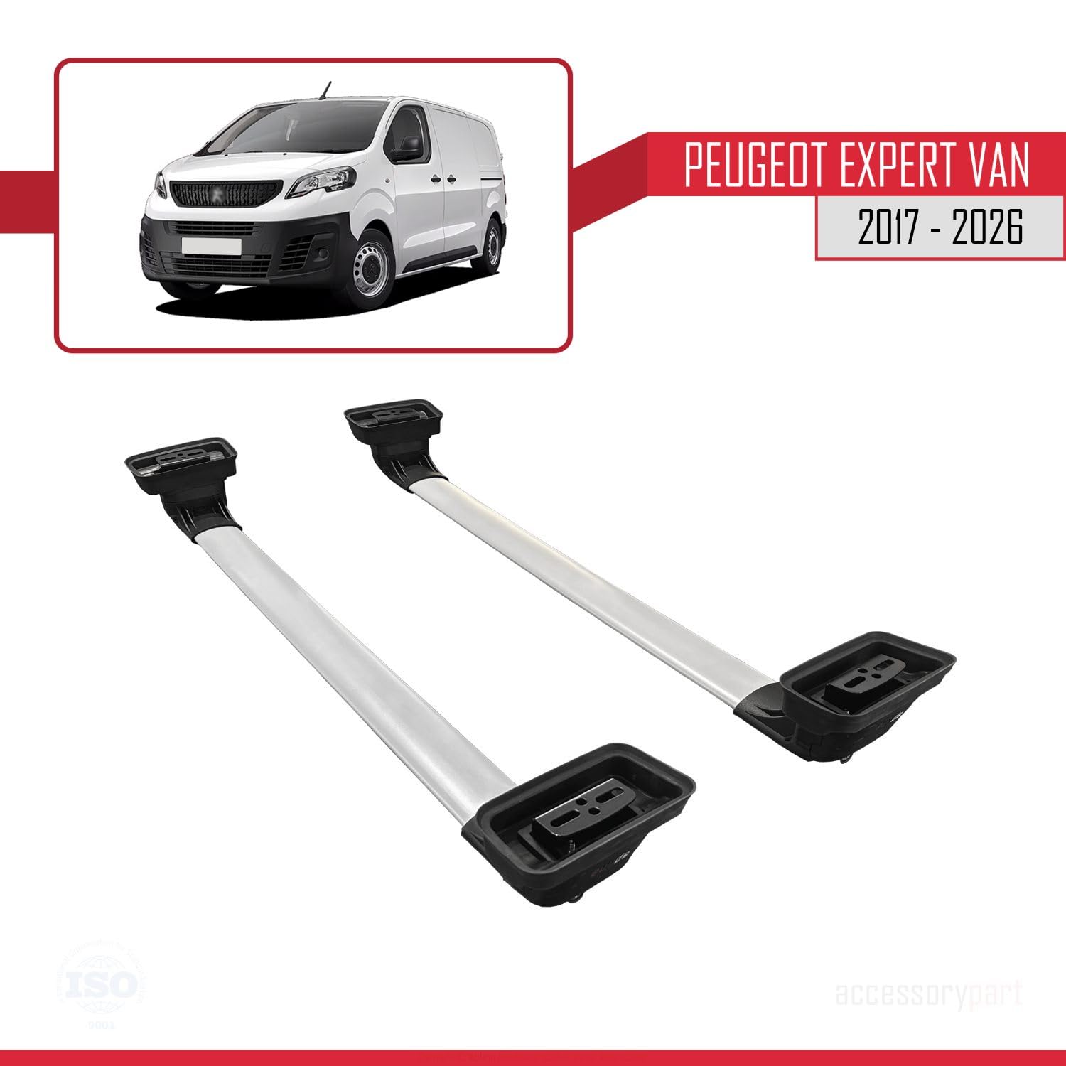 Compatible avec Peugeot Expert Van (K0) 2017-2026 ACE-3 Modèle Barres de Toit Railing Porte-Bagages de Voiture Aluminium Gris 2 Barres