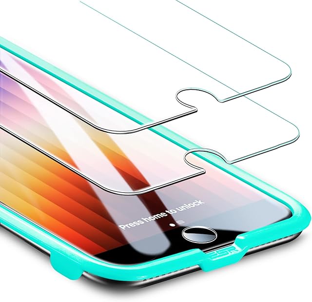 ESR Tempered-Glass Screen Protector Compatible with iPhone SE 3/SE 2 (2022/2020) and iPhone 8/7, Easy Installation Frame, Scratch Resistant, Case Friendly, 2 Pack