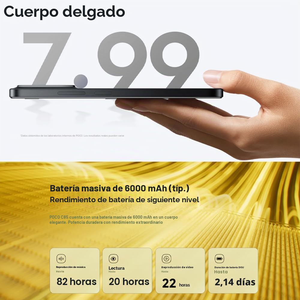 XIAOMI POCO C85, Smartphone 8+256 GB, pantalla de 6,9 Pulgadas 120 Hz, diseño de 7,99 mm, MediaTek Helio G81-Ultra Octa-Core, cámara doble de 50 MP con IA, 6000 mAh, Púrpura (con cargador incluido)