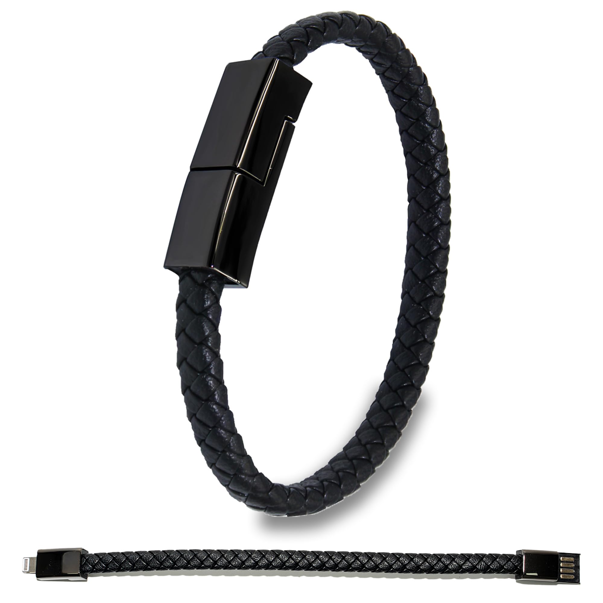 SEANADO Leather Bracelet Charger USB Charging Cable Braided Cords USB Portable Travel Charger for Mens Womens Compatible with iPhone 14/13/12/11 pro XS MAX (for iPhone, L(8'85''))