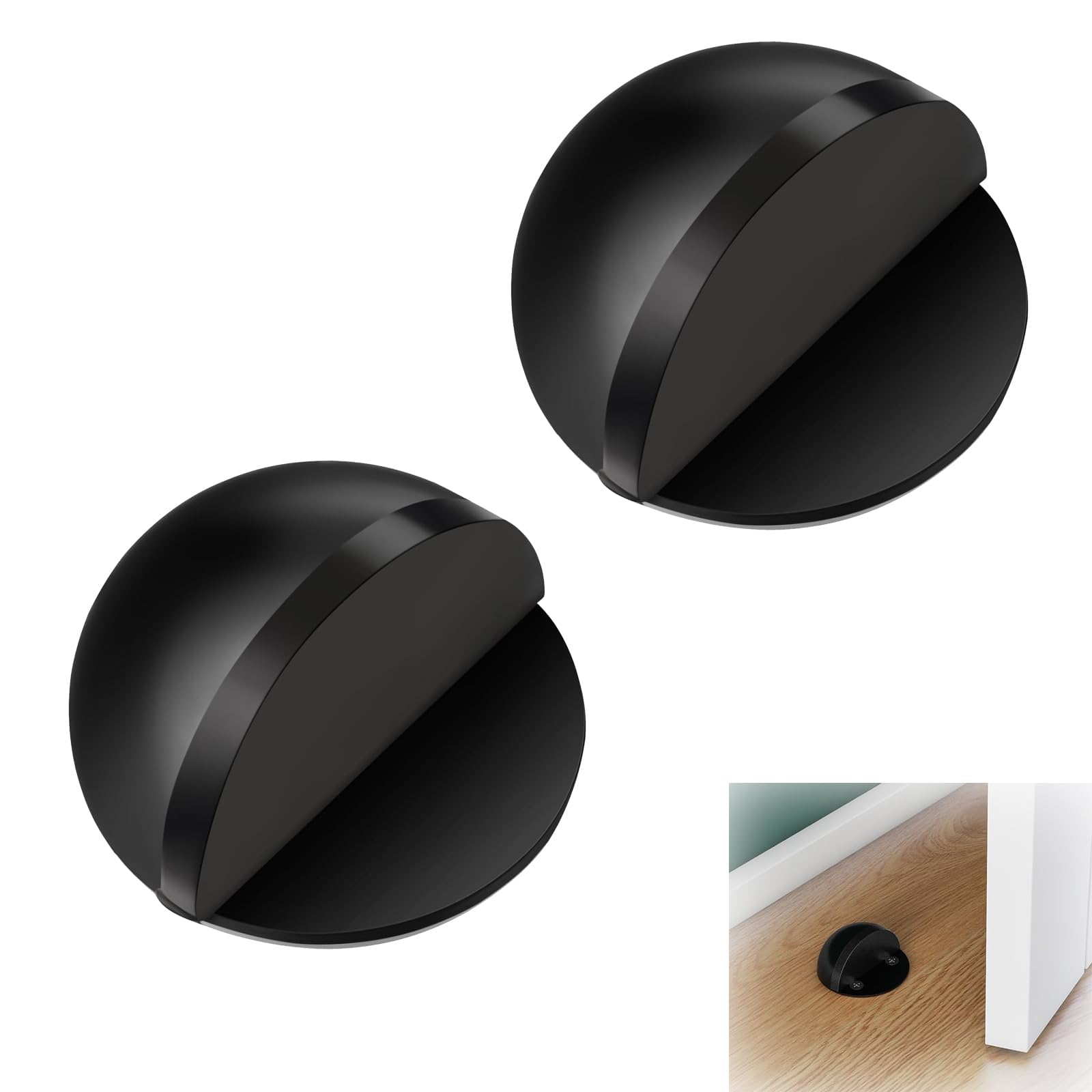 2pcs Black Door Stop, Door Stoppers for Floor Wall Protector Door Stop with Self-Adhesive for Home & Office Use, No Need to Drill