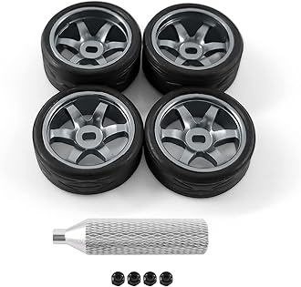 6 Spoke Wheel Rims & Rc Car Speed Tires for 1/28 RC Hobby Model Car, [2*N+2*W] 4 Pcs 20mm Aluminum Alloy Rims for Wltoys K969 K989 P929 AWD XRX AMZ WL DRZ GLA BZ (Titanium Speed)