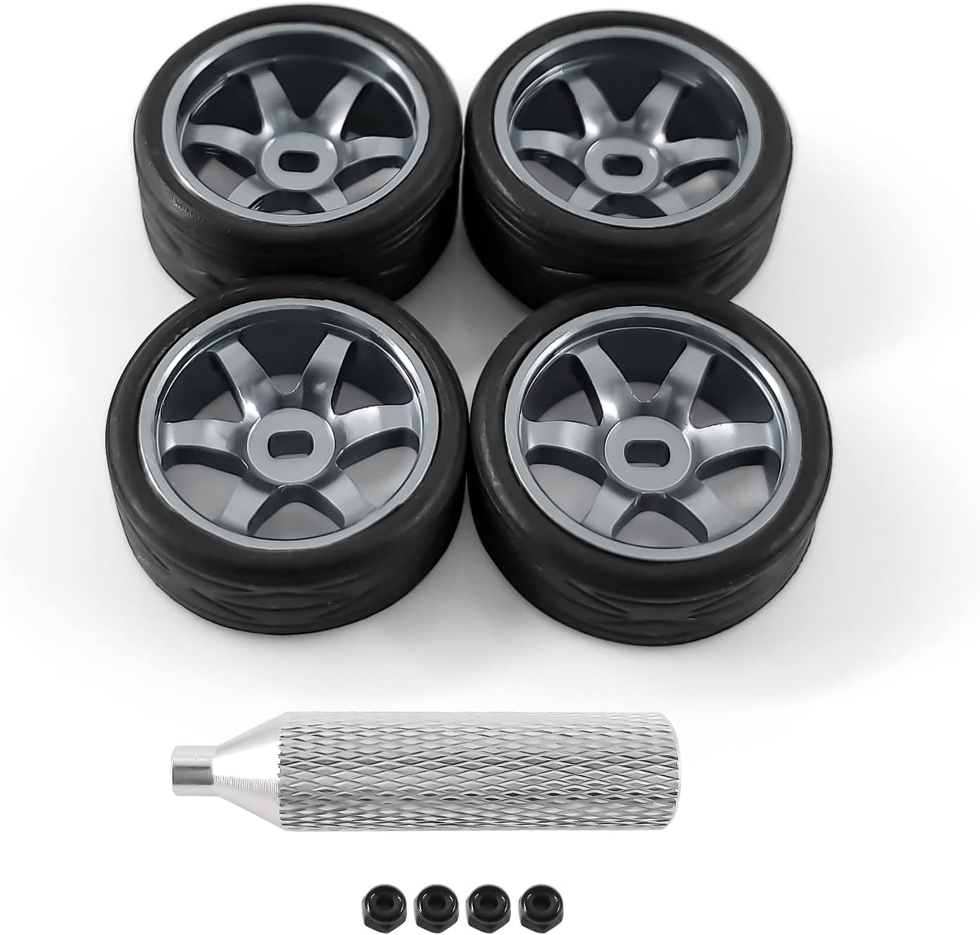 6 Spoke Wheel Rims & Rc Car Speed Tires for 1/28 RC Hobby Model Car, [2*N+2*W] 4 Pcs 20mm Aluminum Alloy Rims for Wltoys K969 K989 P929 AWD XRX AMZ WL DRZ GLA BZ (Titanium Speed)