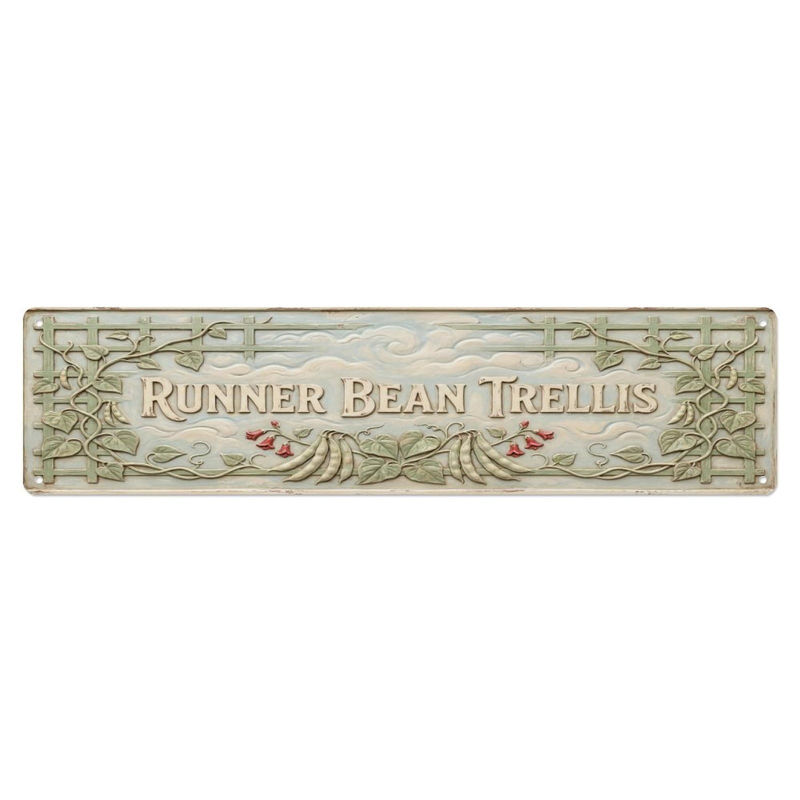 Olhnbad 4X16inch(10X40cm) Vintage Cottagecore Garden Runner Bean Trellis Relief Metal Tin Sign