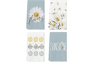 Artoid Mode Light Blue Daisy Stripes Kitchen Towels