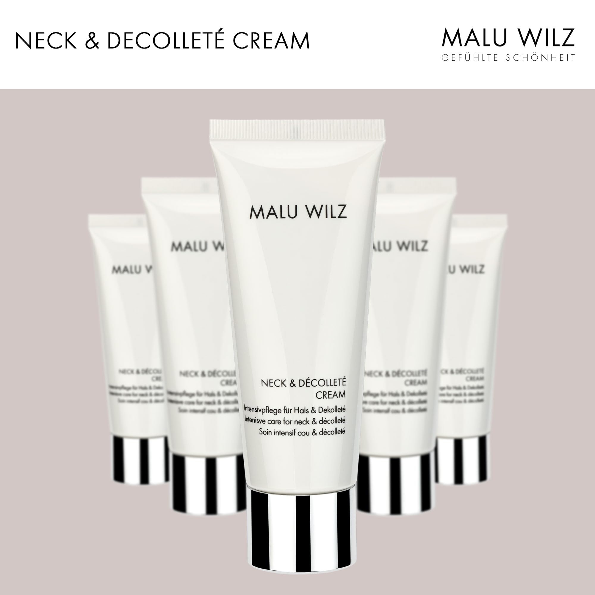 Malu Wilz Neck & Decolleté Cream 75ml I Aufpolsternde Creme für Hals und Dekolleté I Anti-Aging Pflege mit Hyaluron & Jojoba, straffend & feuchtigkeitsspendend, gegen Falten, schnell einziehend