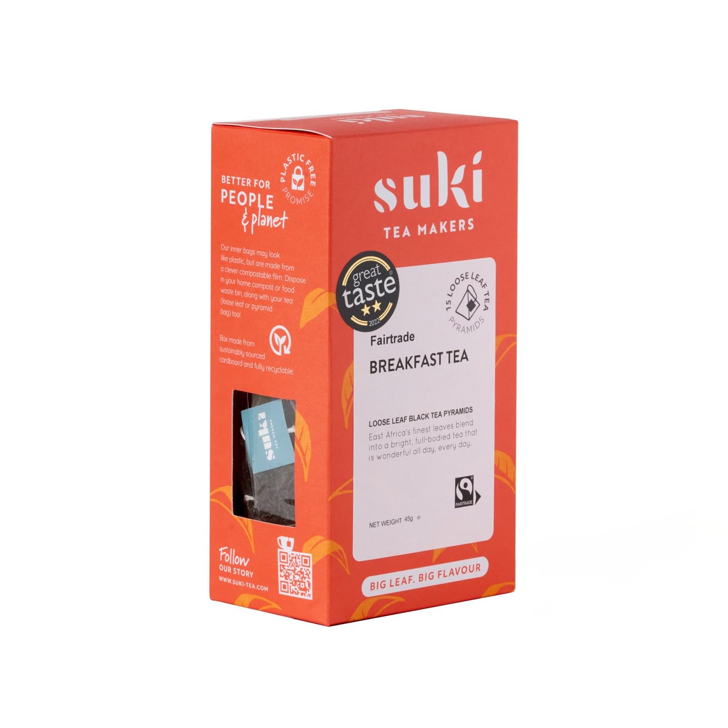 Suki Tea English Breakfast Tea - Pack of 15 Pyramid Tea Bags - Indian and African Assam Black Tea Blend - Full-bodied - Fairtrade - Great Taste - Brews in 4 Minutes
