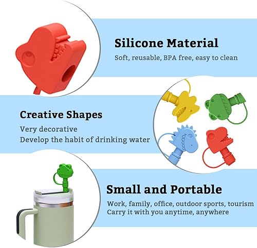 Miniatura 4 de 4 popotes de silicona con tapas de popote para accesorios de copa Stanley, repuesto de popote reutilizable y parte superior de popote, popotes de