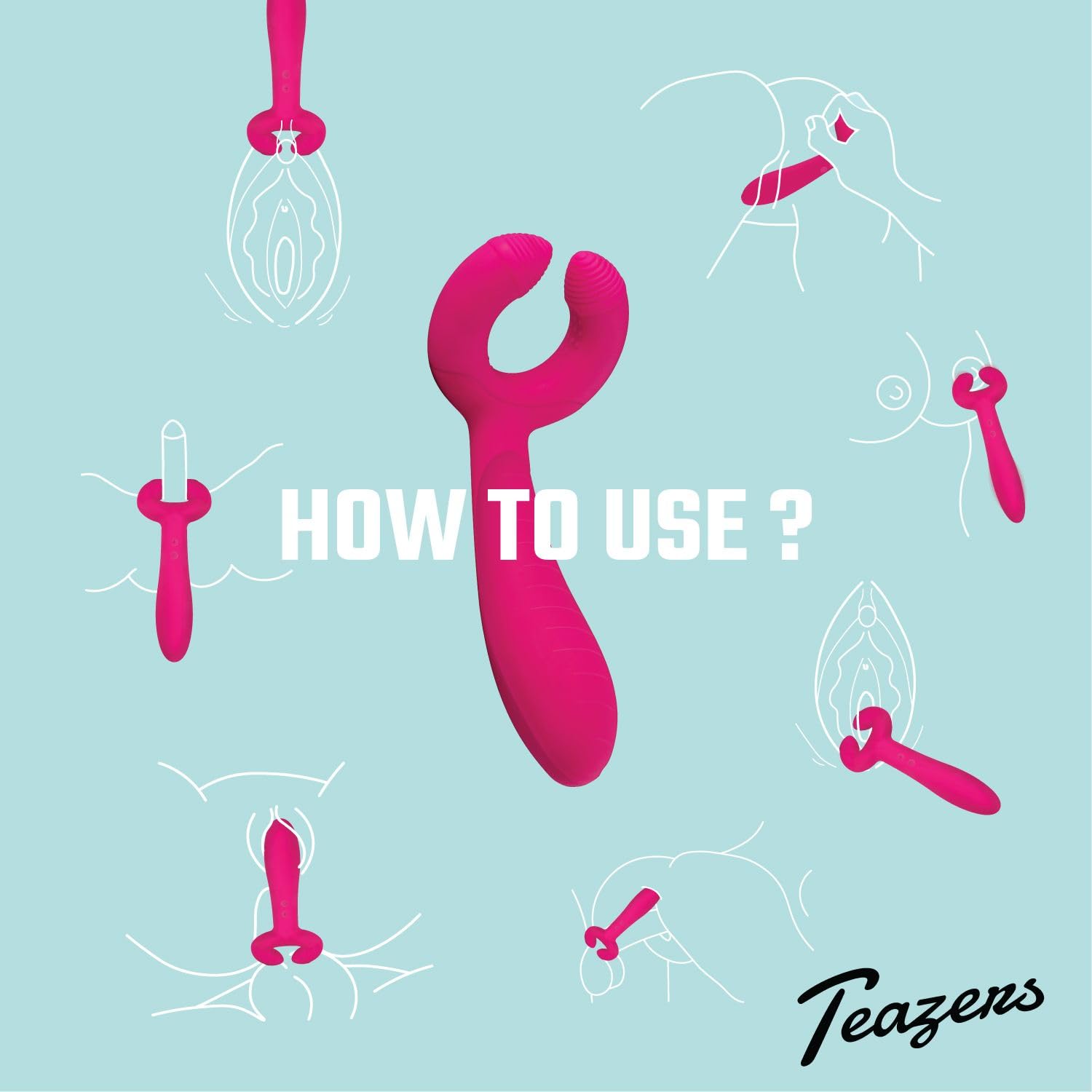 Teazers Vibratore in silicone triplo paio di vibratori per voi clitoride e punto G, silenzioso, stimolatore anale prostatico con 7 frequenza di vibrazione