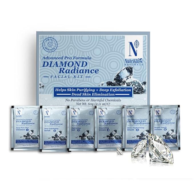 NutriGlow NATURAL’S Diamond Radiance Facial Kit for Acne & Spot Free Skin, 60gm