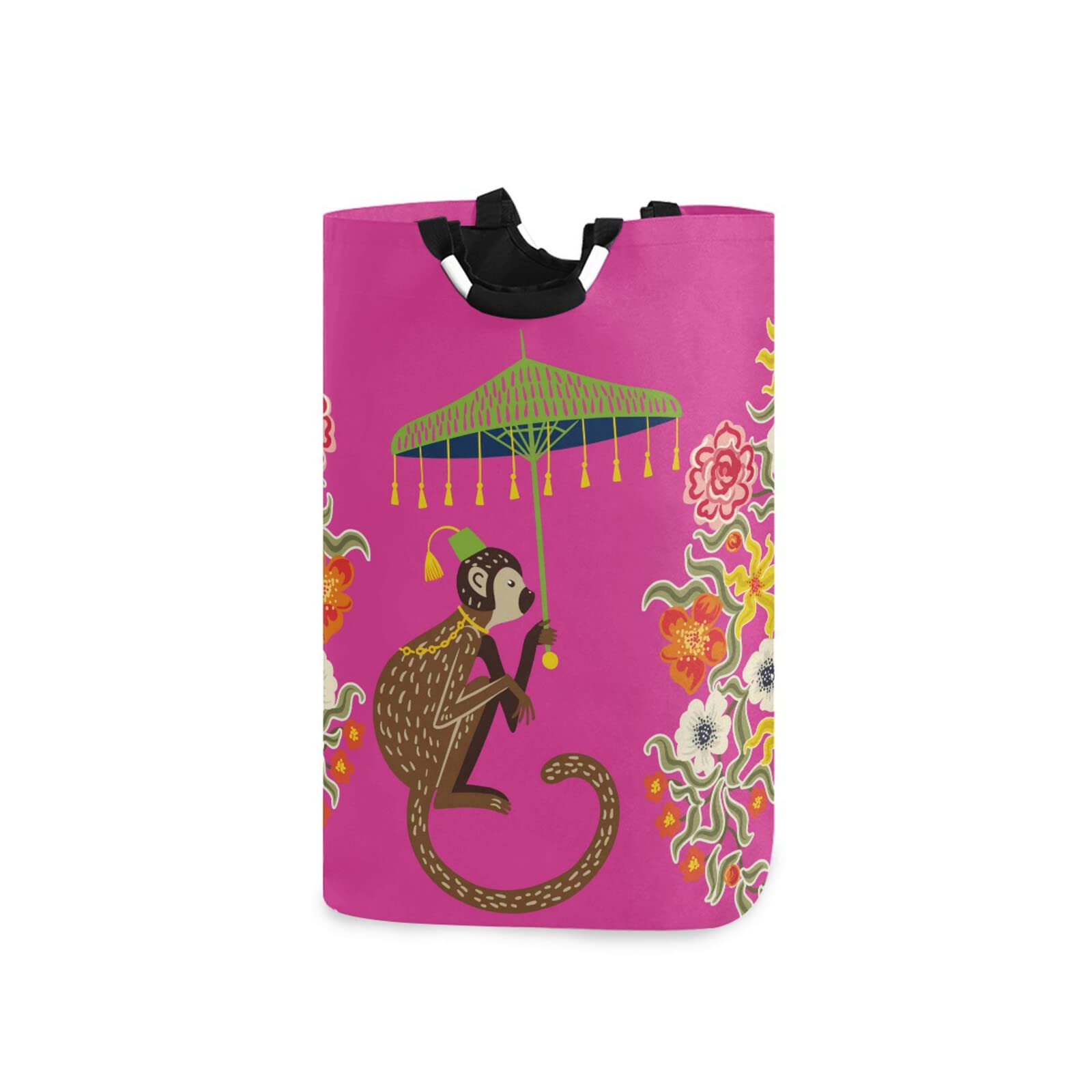 susiyo Vintage Monkey in Chinoiserie Style with Umbrella Laundry Baskets with Easy Carry Thick Handles Tall Large Collapsible Freestanding Storage Hamper Basket for Bathroom Dorms Toys& Clothing Organ