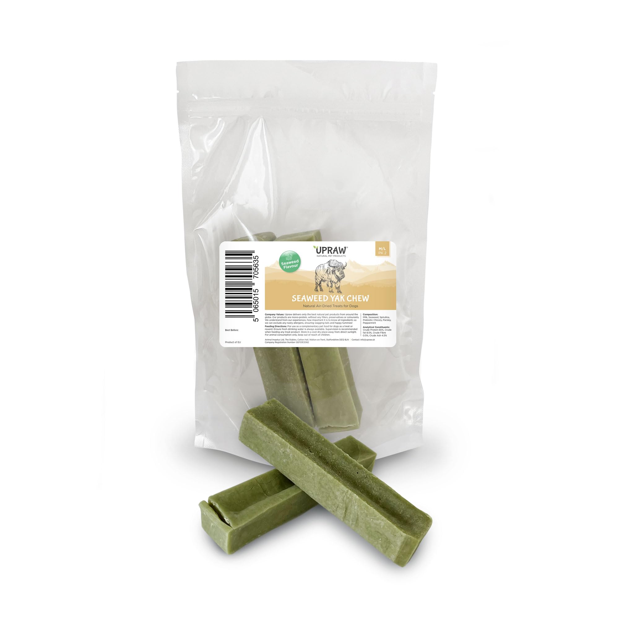 UPRAW Himalayan Yak Chews for Dogs, Approx 200g, Natural Long-Lasting Dog Treats, Protein-Rich Milk Chews, All Breeds and Life Stages, Grain-Free Dental Care (Seaweed)