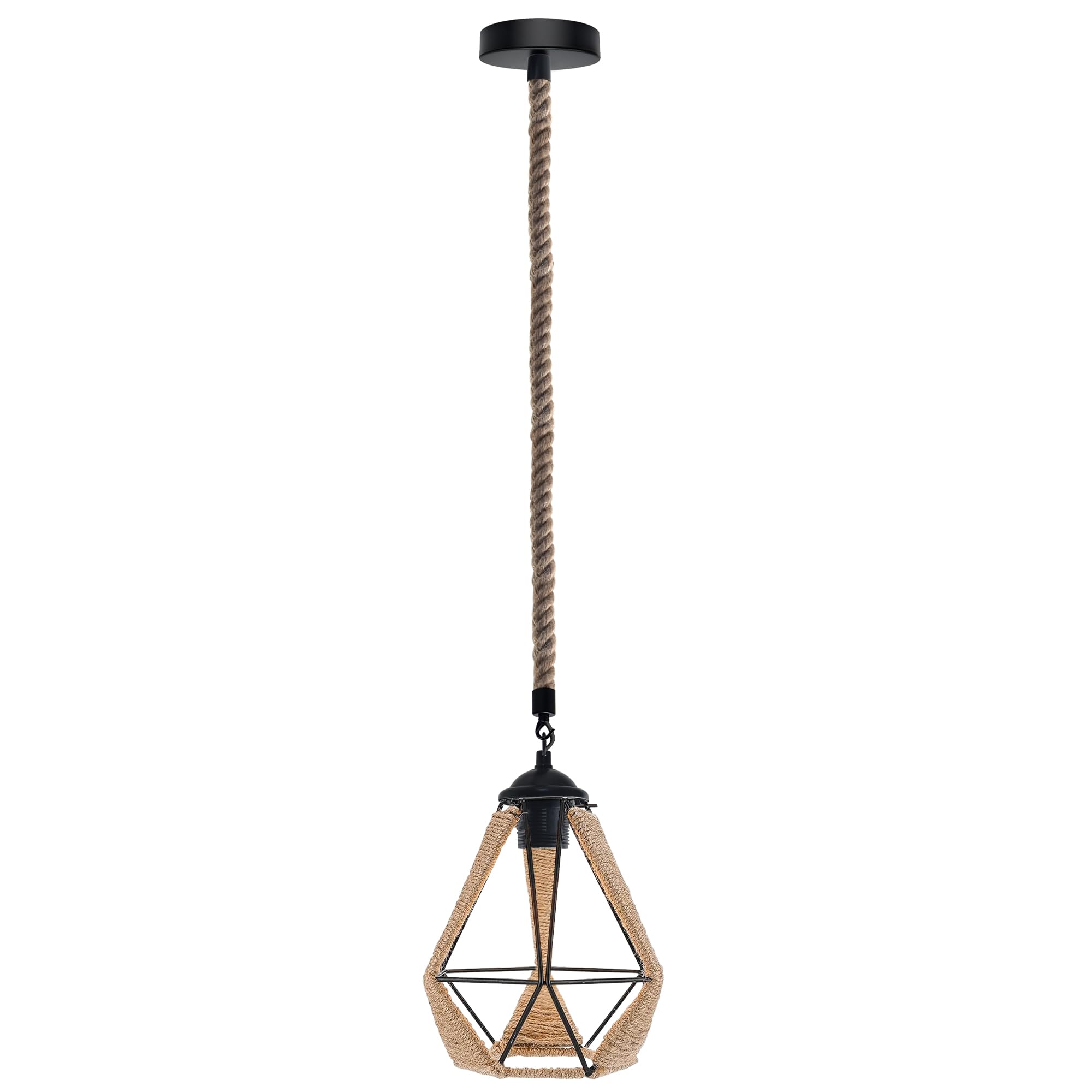 LEDSone Hemp Rope Pendant Light | Industrial Vintage Ceiling Lamp | E27 Adjustable 1m Rope | 18cm Cage Lampshade for Living Room, Dining Room, Kitchen