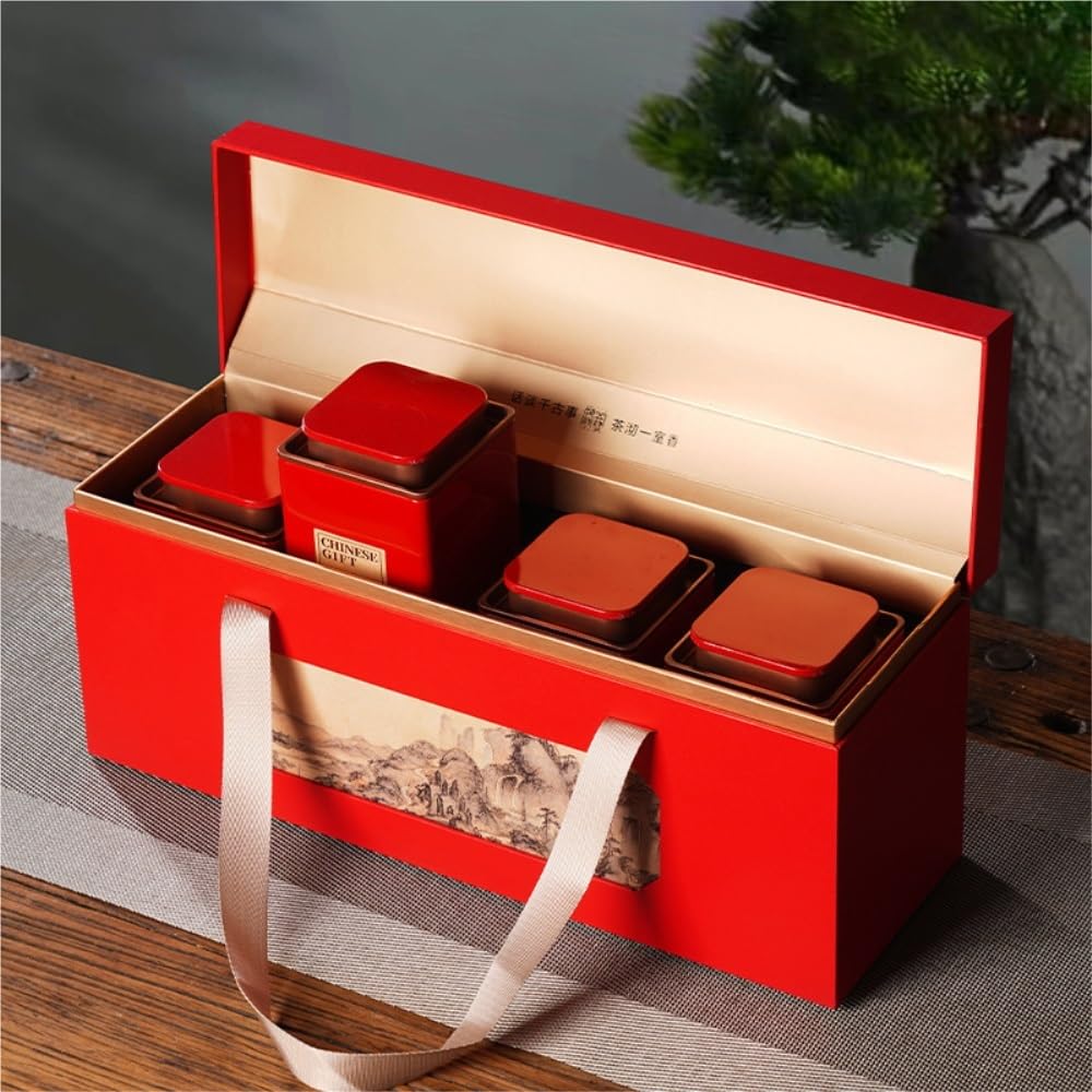 Organizador de Bolsitas de Té Lata cuadrada retro, contenedor de almacenamiento de té a granel, lata sellada, juego de té, caja de regalo de lata doble/cuatro latas, lata vacía Organizador de Té Conte