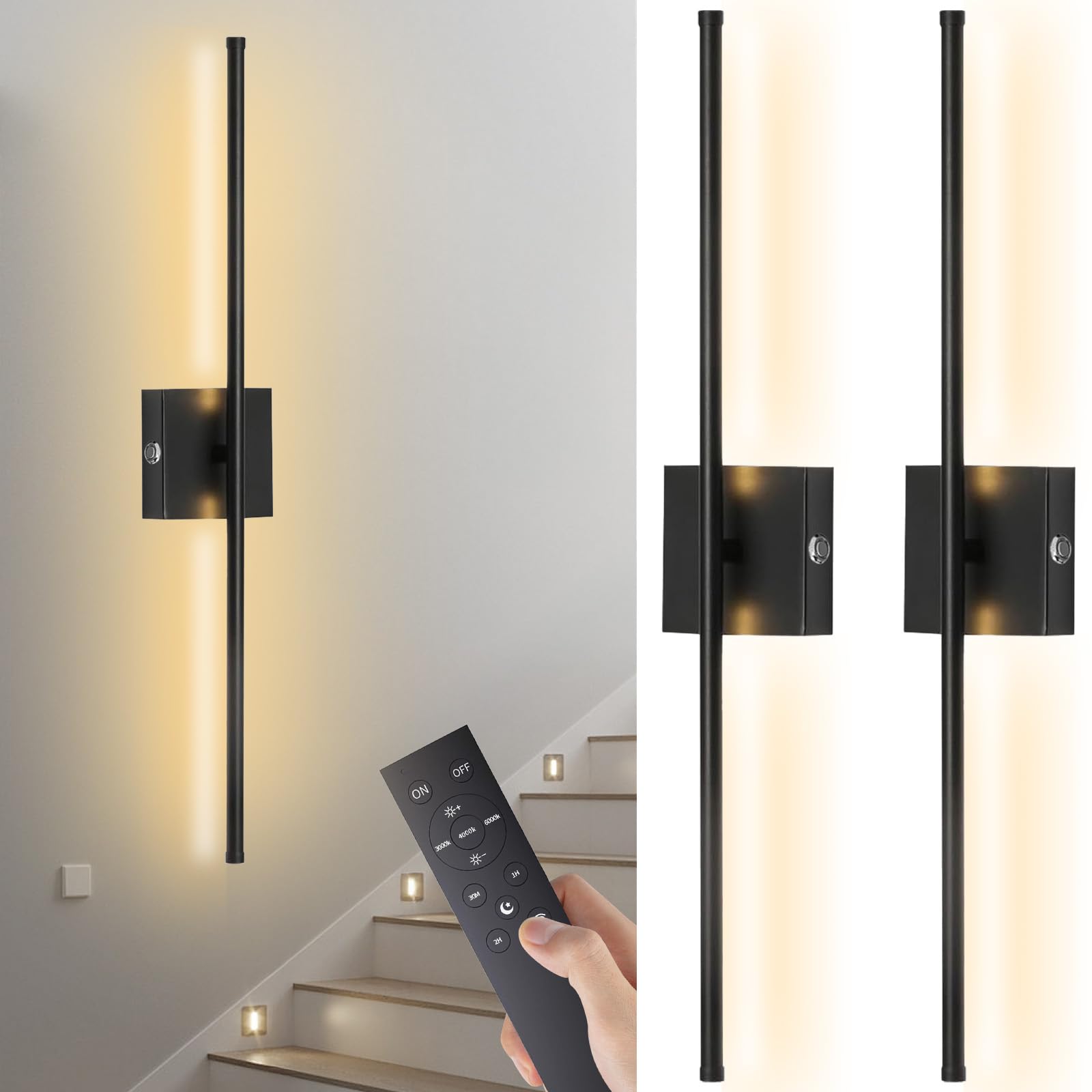 2 Pack Battery Operated Wall Lights Indoor - USB Rechargeable Wall Lights with 5000mAh Rechargeable Battery, Remote Control, 350° Rotate Wireless LED Sconces for Living Room, Hallway (8000mAh)