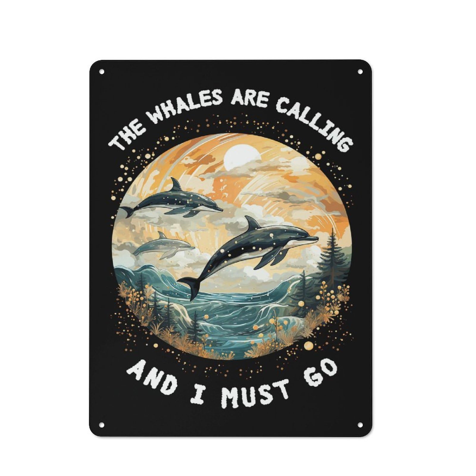 Junmoney Whales In To The Moon Retro Printed Metal Sign 40X30cm For Kitchen Or Home Bar, For Garage, Workshop And Man Cave Decoration