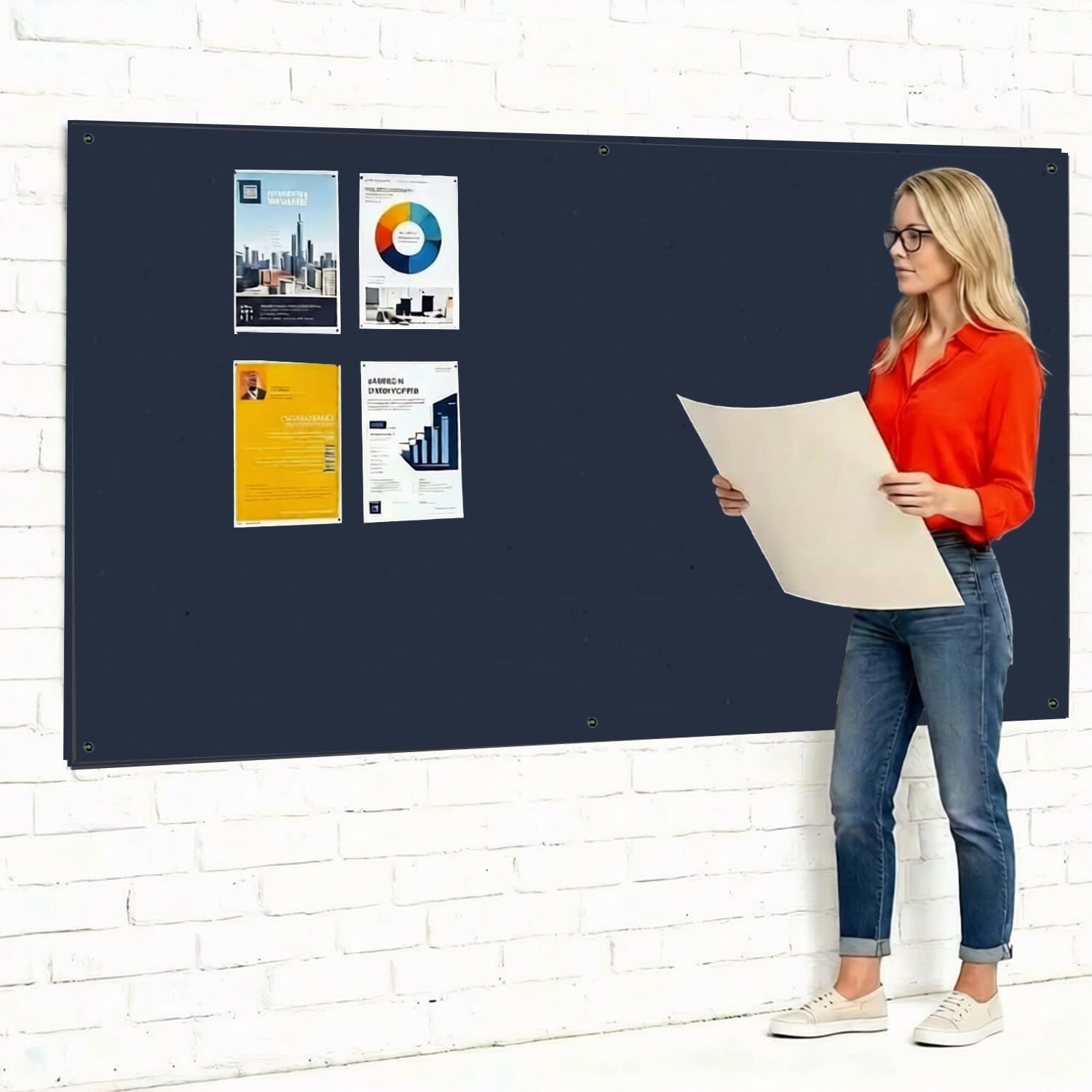 Frameless Fire-Retardant Ink Blue Noticeboard, 120 x 180 cm, Large Display Message Pinboard, Recycled, Wall-Mounted - 12 Colours to Choose from - Ideal for Office, Classroom
