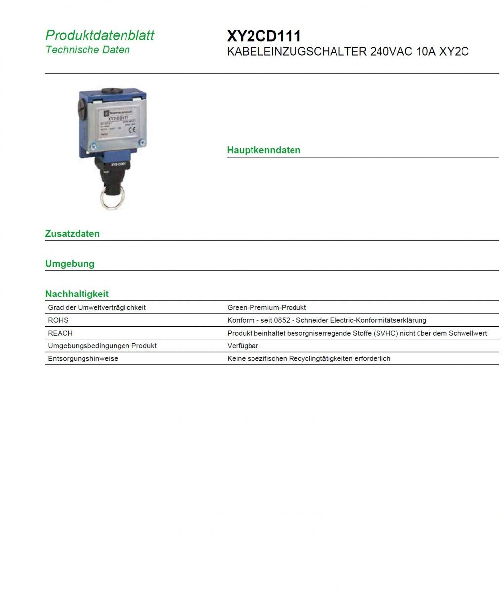 Schneider Electric XY2CD111 interruttore di sicurezza industriale