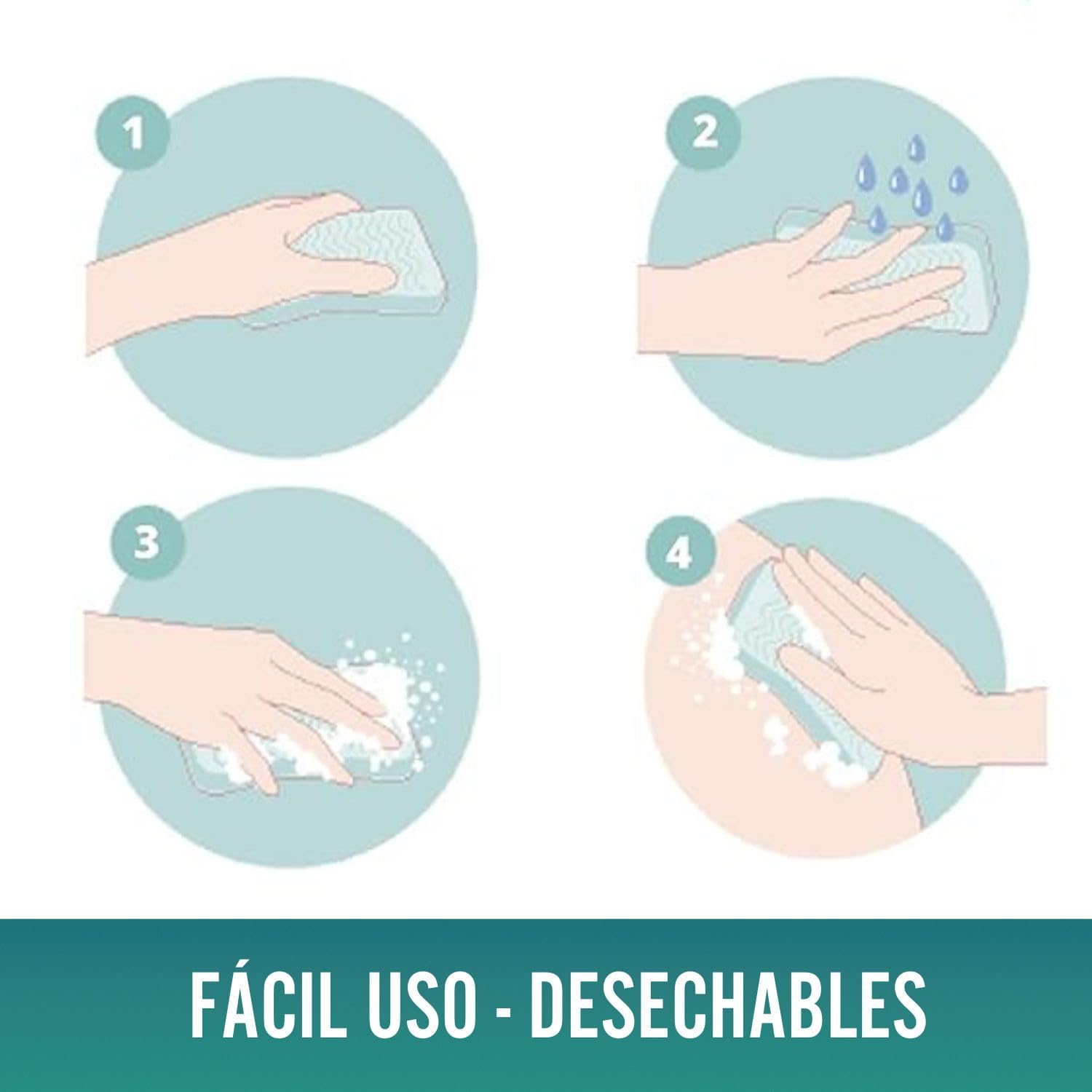 120 Esponjas Jabonosas Desechables para Bebés, Niños y Adultos - Piel Sensible, pH Neutro - Pack 5 Paquetes de 24 Unidades