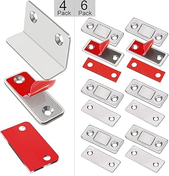 Jiayi 4 Pack L-Shaped Cabinet Magnetic Catch + 6 Pack Ultra Thin Magnet Cabinet Door Catch for Drawer Magnets لاصق خزانة مزلاج إغلاق مغناطيسي لإغلاق المطبخ   