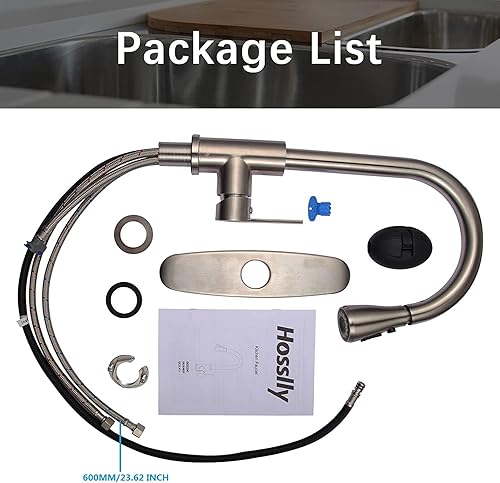 Miniatura 7 de ShiningLove Grifo de cocina moderno con rociador extraíble, grifo de fregadero de acero inoxidable de una sola manija para fregadero de cocina,