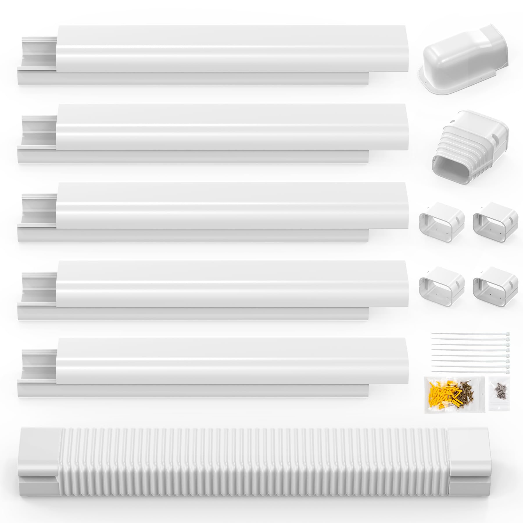 GCGOODS3in 9ft Mini Split Line Set Cover Kit, Decorative PVC Lineset Cover for Ductless Mini Split Air Conditioner Heat Pump System and Central Air Conditioner, White