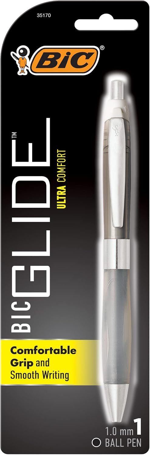 BIC Glide Ultra Comfort Retractable Ballpoint Pens, Medium Point (1.0mm), Black, Assorted Barrel Colors, 1-Count Pack