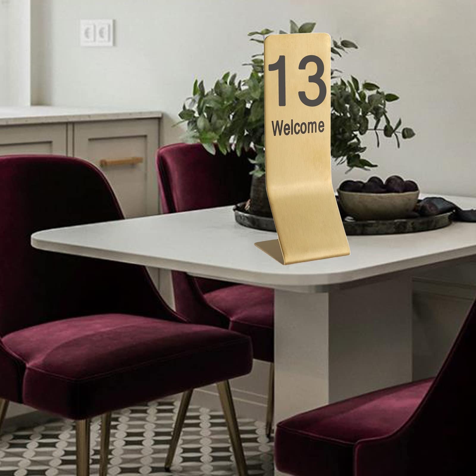 SaryEdge Standing Table Number 14.5x5x5cm, Metal Table Card Number 1-10/20, Not Easily Deformed, Stainless Steel Table Signs Double-Sided, Not Easily Deformed,Gold-1??10è?