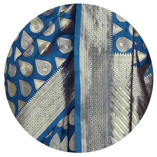 Image of Subham Saree for Woman Silk Cotton Kanjivaram | Soft Daily Wear Golden Zari Sari with Jacquard Blouse Piece