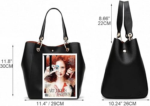 Miniatura 6 de Valleycomfy Bolso de mano de cuero sintético para mujer, con correas desmontables, gran capacidad, color negro, Negro -