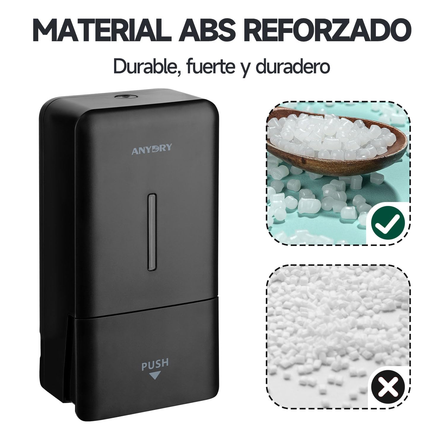 anydry Dispensador de jabón Mural Manual a presión, Capacidad de 800 ml con Ventana Visual, reemplazo Sencillo del jabón, Ideal para hogares y Negocios 1006 Negro