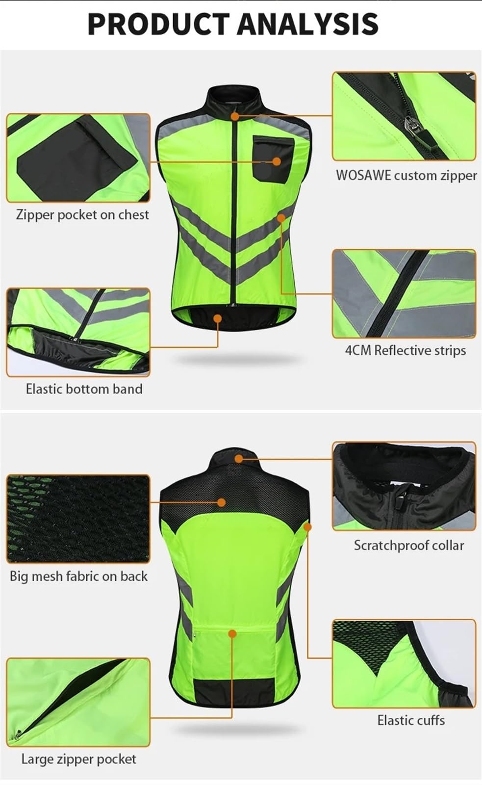 Chaleco Ciclismo Chalecos de seguridad reflectantes for ciclismo, chaleco deportivo sin mangas for hombre, ropa for carretera(04,EU XL (ASIA 2XL))