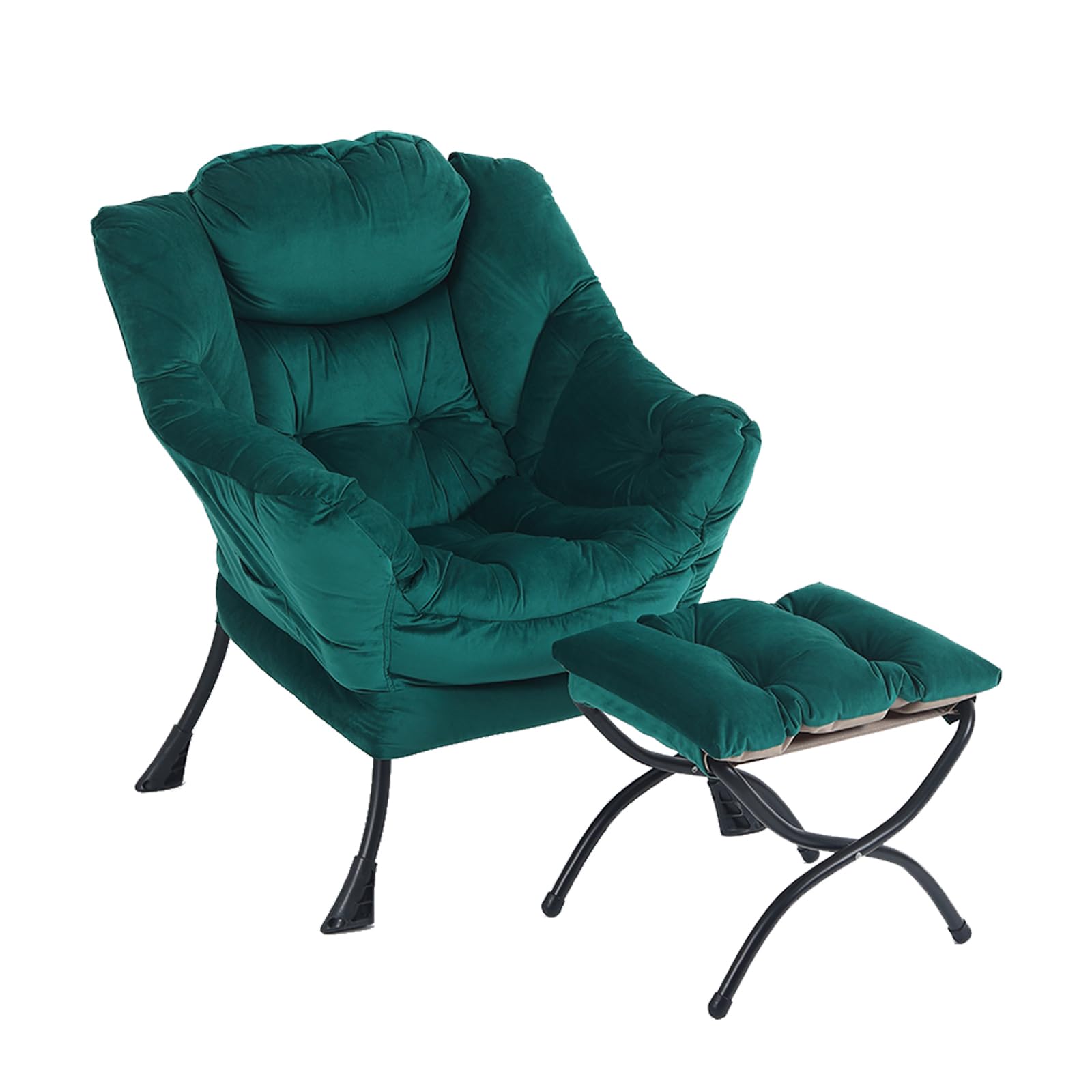 LITA Lazy Chair with Ottoman, Modern Accent Leisure Upholstered Sofa Chair, Contemporary Lounge Reading Chairs with Armrests and a Side Pocket for