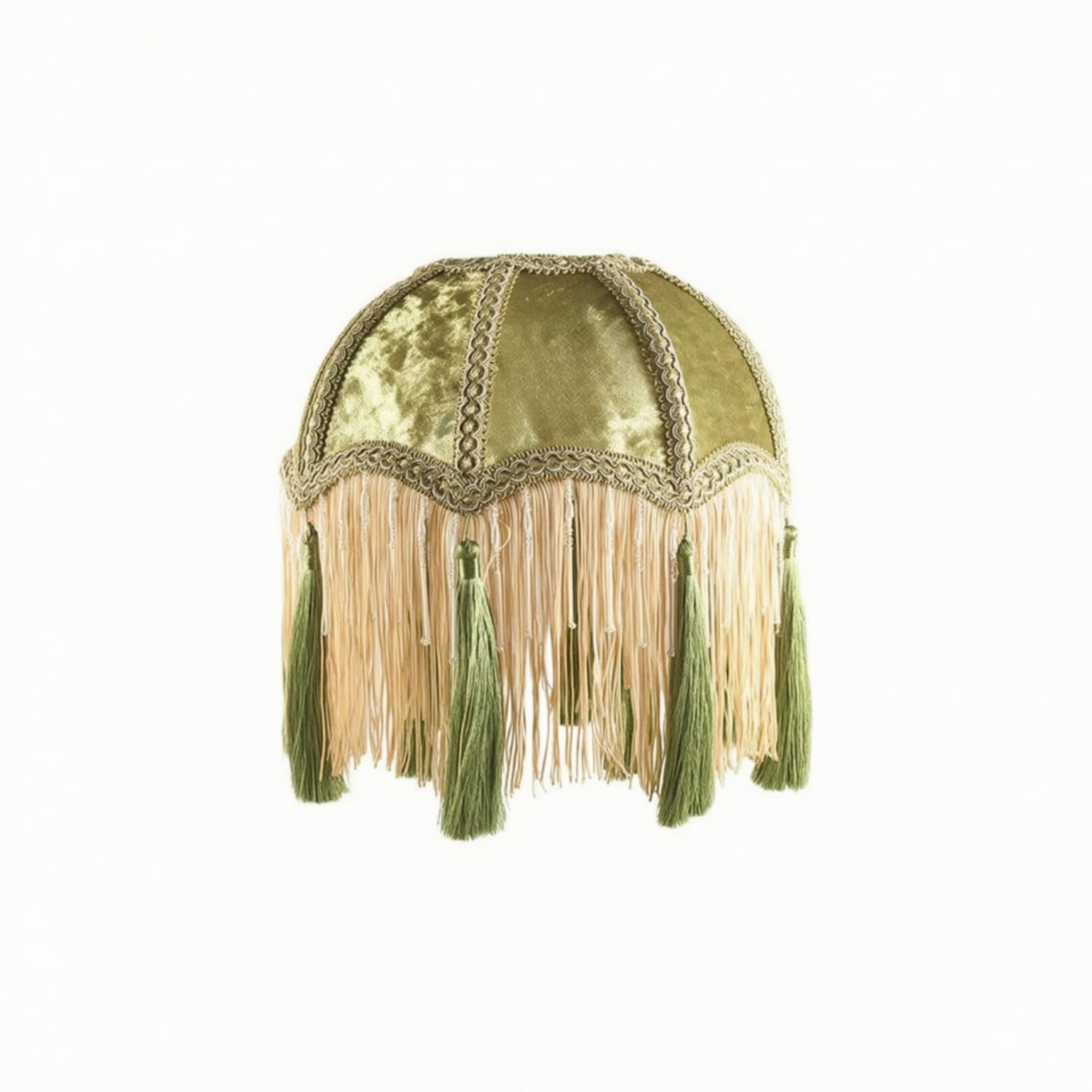 vintage lampshade with fringe olive green lampshade with tassels french table lamp shade court-style for bedroom, bedside, tea room, cafe, vintage fringed