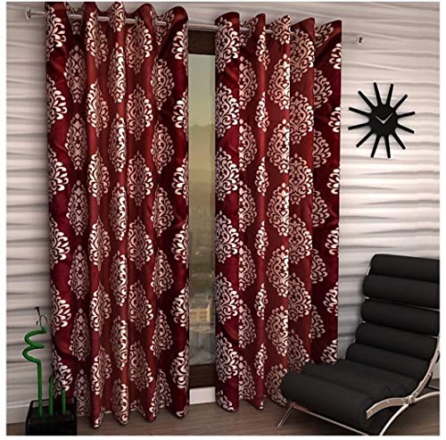 Image of Woah Polyester Floral Door Curtain Door Window Curtain Premium Polyester Weaved Parda Modern Parde for Living Room Bedroom Home Office Screens Eyelet Ring (7 Feet -Red3)