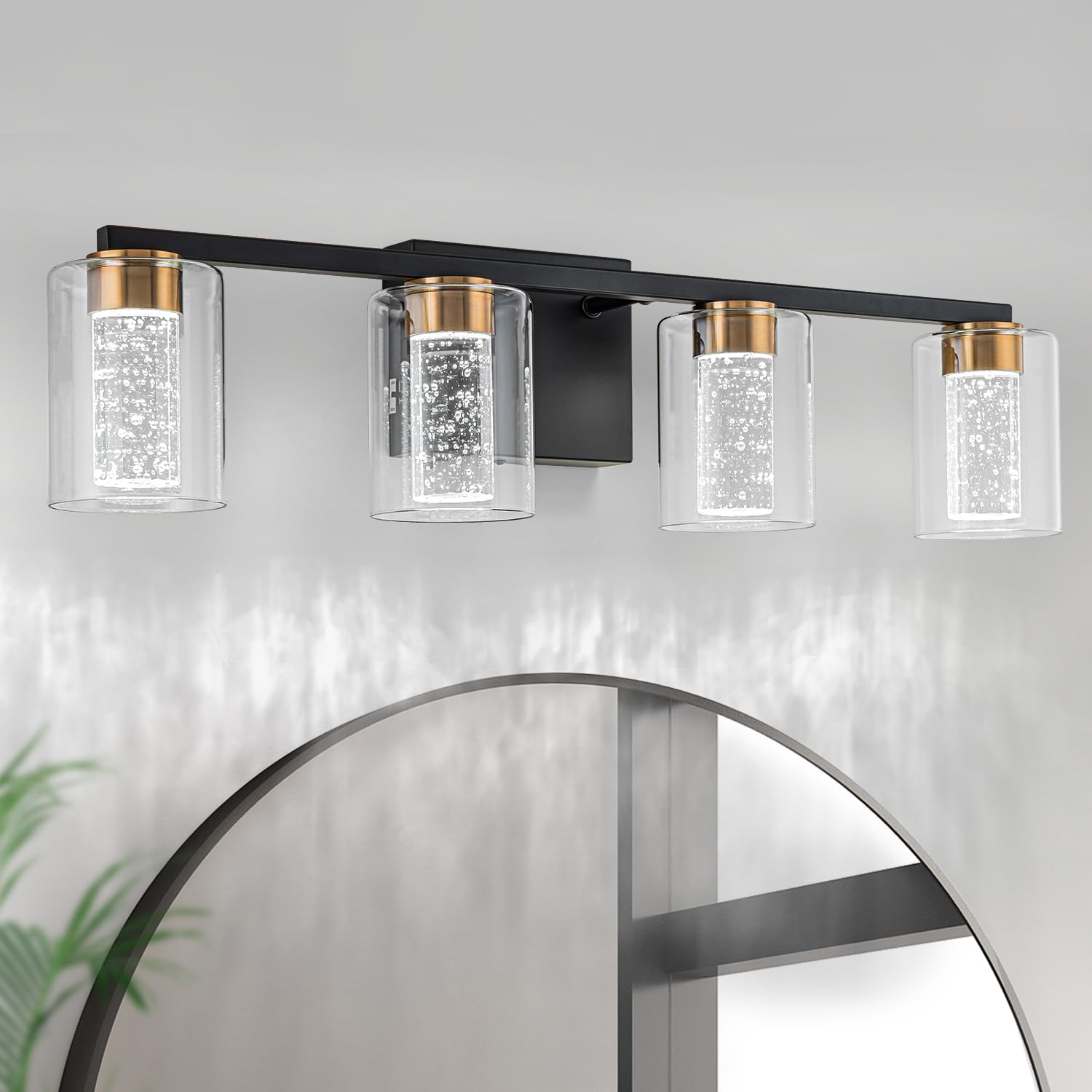 凪 shine SineRise 4-Light Black and Gold Vanity Light with 3 Color