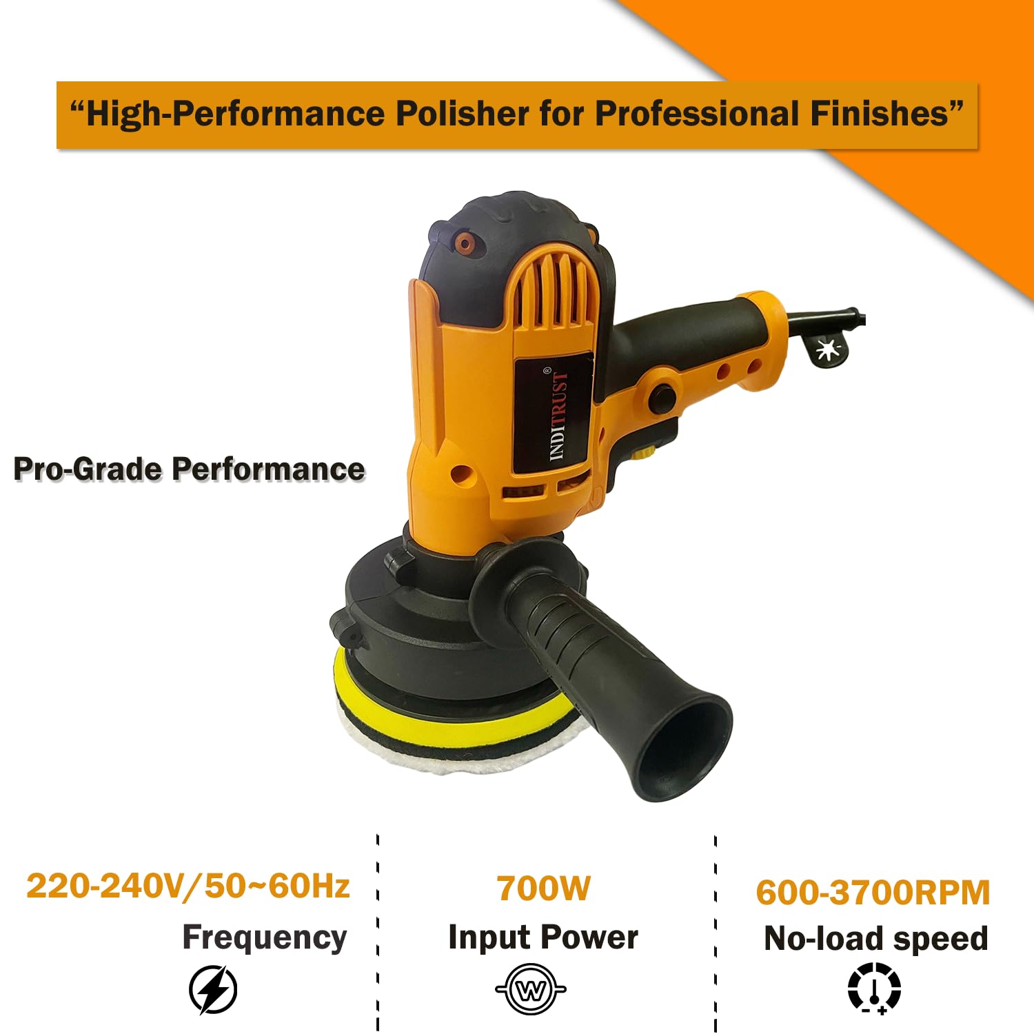 Inditrust 700W Electric Car Polisher & Buffer Machine 5 inch / 125 mm –Variable Speed, Dual-Action Orbital Sander for Car, Bike, and Furniture Detailing (600–3700 RPM) with 6 Months Warranty - Image 4 thumbnail