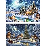 ECBEITF 2 Pezzi Diamond Painting Natale 40x30 CM, 5D DIY Pittura Diamante Natalizia Kit Completo Per Adulti Bambini, Diamonds Arte Paintings Paesaggio Inverno Decorazione per Casa, Parete